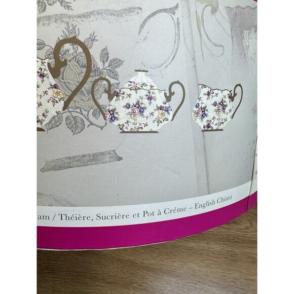 Royal Albert 100 Years 1940 English Chintz Tea Set-Teapot, Sugar, Creamer In Box - Picture 11 of 13